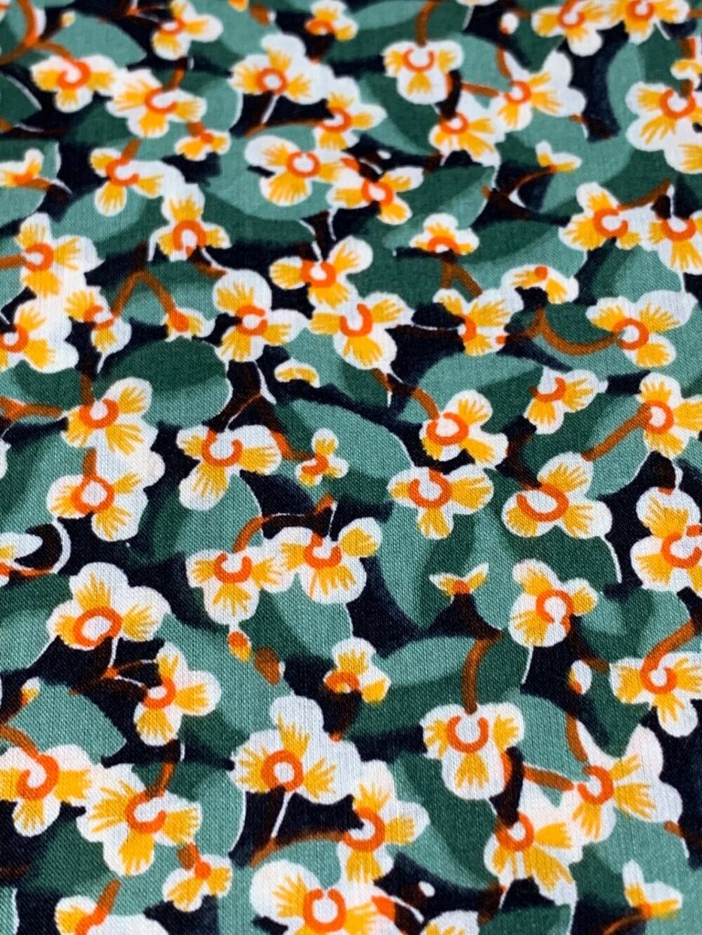 Floral Cotton Fabric 1/2 yard x 36" Green & Yellow Sewing Crafts Material